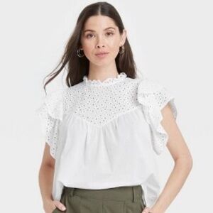 Eyelet 100% Cotton Blouse Size Small in White by A New Day